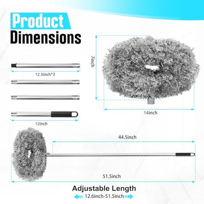 Ceiling Fan Cleaner Duster with Extension Pole, 12 to 51 Inch Duster Length, Reusable Microfiber Dusters for Cleaning Fan Blades, Cobwebs, Walls, Windows & High Ceilings, Removable, Blue - color: Gray