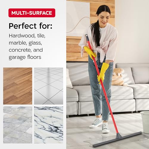 Tyroler Floor Squeegee for Concrete Floors, 24" Heavy Duty Squeegee for Floor, Squeegees Broom for Floors with 55" 4 Part Handle Perfect for Tiles, Marble, Garage, Deck, Patio, Bathroom, Shower