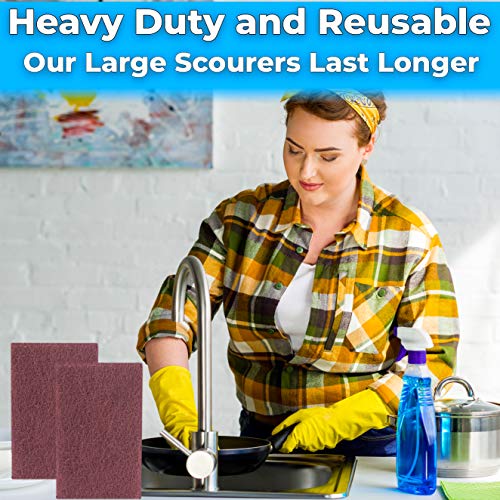 Heavy Duty XL Red Scouring Pads. 6x9 in 10 Pack of Scrubber Tools for Cleaning Stainless Steel Pots, Pans, Grills and Griddles. Extra Large Pad for Outdoor Use on Railings and Tiles. - size: 10 Count (Pack of 1)