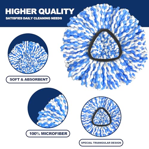 Spin Mop Replacement Head Compatible with RinseClean 2-Tank System, 3 Pack Machine Washable Mop Refills, Removes Dust, Hair & Kitchen Dirt
