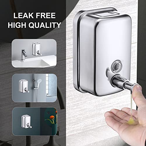 Commercial Soap Dispenser Wall Mount Stainless Steel Manual Liquid Pump Rust-Proof Leak Free for Bathroom (17 fl oz / 500ml) - size: 17 fl oz