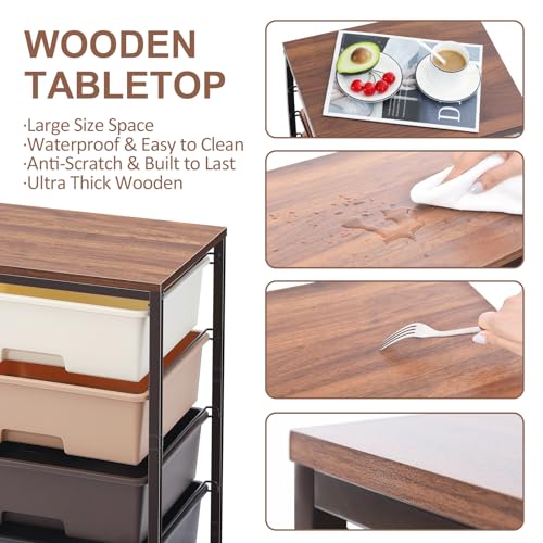 SYKIARIOL Utility Cart with 4 Drawers,Rolling Storage Cart with Drawers,Storage Rolling Drawer Cart,Brown - color: Dark Brown