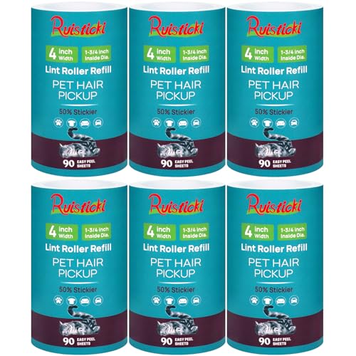 4 inch Lint Roller Refills Only for Scotch-Brite Pet Hair Pickup Extra Sticky Lint Roller 90 Sheets per Refill 6 Pack 540 Easy-Tear Adhesive Sheets Total (Inside Dia. 1 3/4 inch) - size: 4 inch (1.75'' ID)