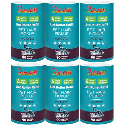 4 inch Lint Roller Refills Only for Scotch-Brite Pet Hair Pickup Extra Sticky Lint Roller 90 Sheets per Refill 6 Pack 540 Easy-Tear Adhesive Sheets Total (Inside Dia. 1 3/4 inch) - size: 4 inch (1.75'' ID)