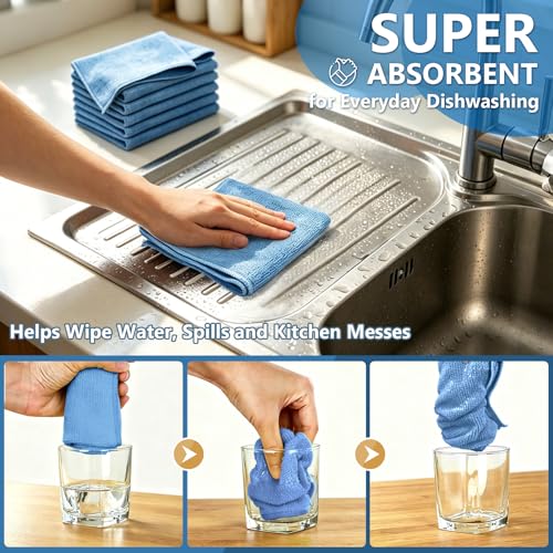 Kitchen Dish Cloths, 12 Pack, 10 x 10 Inches, Super Absorbent Microfiber Dish Towels, Soft Fast Drying Reusable Dish Rags for Washing Dishes, Countertops and Sink, Light Blue - color: Light Blue