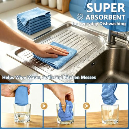Kitchen Dish Cloths, 12 Pack, 10 x 10 Inches, Super Absorbent Microfiber Dish Towels, Soft Fast Drying Reusable Dish Rags for Washing Dishes, Countertops and Sink, Light Blue - color: Light Blue