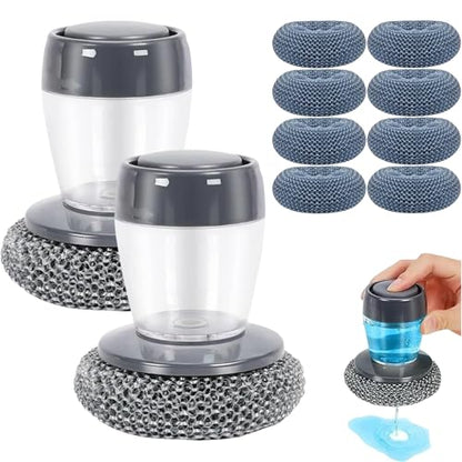 Comfort Grip Soap Dispensing Kitchen Scrub, Dish Brush with Soap Dispenser, Steel Wool Scrubber for Dishes Pans Kitchen Sink Bathtub Tile and Household (2pcs-10) - color: 2pcs-10