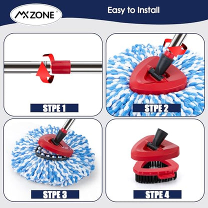 Spin Mop Head Replacement Base Handle Compatible with O Cedar Rinse Clean 2-Tank System, 4 Replace Heads, 1 Mop Handle, 1 Base and 1 Scrub Brush Combo Set - size: 7pcs 2-Tank Mop Set