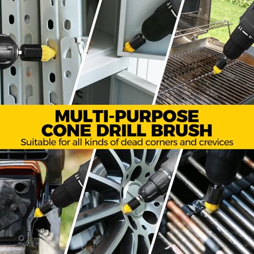 Holikme 9Pack Drill Brush ，All Purpose Drill Brush with Extend Attachment for Bathroom Surfaces, Grout, Floor, Tub, Shower, Tile, Kitchen and Car，Corner,Masonry Brushes，Yellow