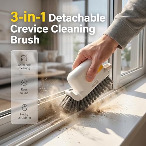 2 in 1 Groove Cleaning Brush Window Track Cleaning Tools, Crevice Brush with Hidden Scraper, Blinds and Baseboard Cleaner, Glass and Sill Detailer (Gray) - color: Gray