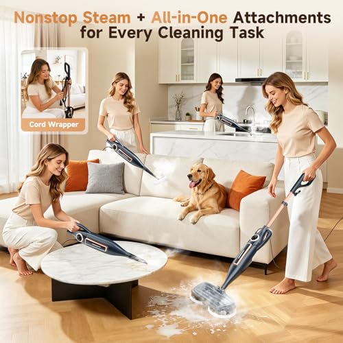 DEVOAC VM6 Scrubbing Steam Mop with Rotating Mop Pads, 10 in 1 Steam Mop, Lightweight Spin Mop & 3 Steam Modes for Hard Floor Laminate Marble Floors (Dark) - color: Dark