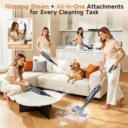 DEVOAC VM6 Scrubbing Steam Mop with Rotating Mop Pads, 10 in 1 Steam Mop, Lightweight Spin Mop & 3 Steam Modes for Hard Floor Laminate Marble Floors (Dark) - color: Dark