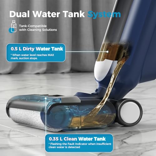 OLIXIS Wet Dry Vacuum Cleaner, Cordless All-in-One Vac Mops, Vacuum Mop with Self-Cleaning System, Dual Water Tank Design, Tangle-Free Brush, Dual-Edge Cleaning, 35-Min Runtime - color: Blue