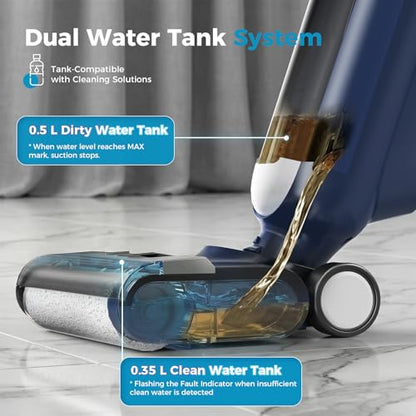 OLIXIS Wet Dry Vacuum Cleaner, Cordless All-in-One Vac Mops, Vacuum Mop with Self-Cleaning System, Dual Water Tank Design, Tangle-Free Brush, Dual-Edge Cleaning, 35-Min Runtime - color: Blue