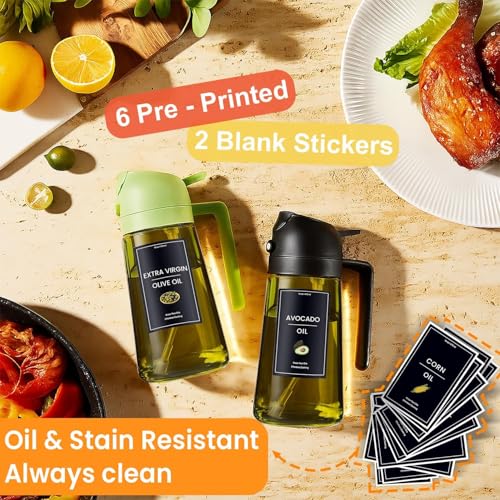 CXINYI - 16oz/470ml Olive Oil Dispenser for Kitchen with Stickers - 2 in 1 Olive Oil Sprayer for Cooking, Air Fryer, and Salad, Black (Light-Proof Kitchen Gadget) - color: Black-02