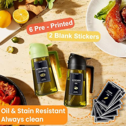 CXINYI - 16oz/470ml Olive Oil Dispenser for Kitchen with Stickers - 2 in 1 Olive Oil Sprayer for Cooking, Air Fryer, and Salad, Black (Light-Proof Kitchen Gadget) - color: Black-02