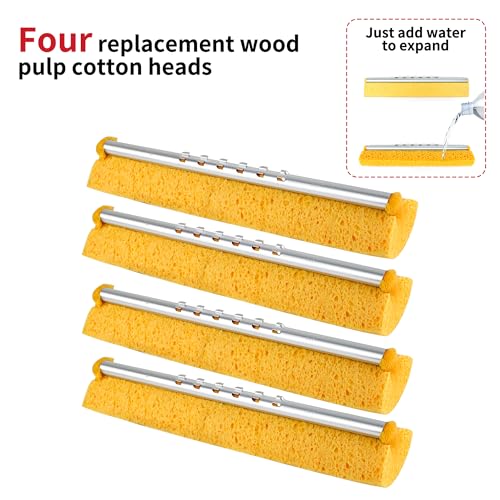 Cellulose Sponge Pop Up Sponge 4 Swop Roller Sponge mop Suitable for Wood, Ceramic Tiles and Other Flat Floors ( 4 Heads Only) (Light Yellow) - color: Light Yellow