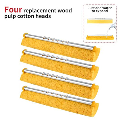Cellulose Sponge Pop Up Sponge 4 Swop Roller Sponge mop Suitable for Wood, Ceramic Tiles and Other Flat Floors ( 4 Heads Only) (Light Yellow) - color: Light Yellow