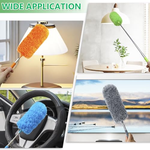 4 Pack Small Microfiber Feather Duster, with 13" to 30" Extendable Pole, Microfiber Head, Cleaning Tool for Cleaning Office, Car, Computer, Furniture, Sofa (Orange/Blue/Green/Gray)