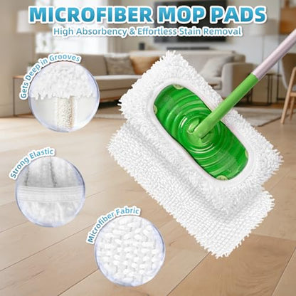 6 Pack Reusable Mop Pads Compatible with Swiffer Sweeper Mop, Washable Wet Pads Refill, Dry Sweeping Cloths, Microfiber Pads for Mopping Floors (Gray, White) - color: Gray, White