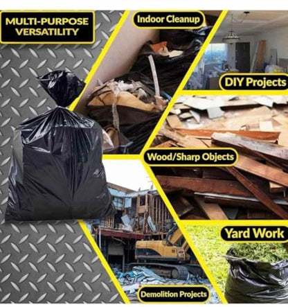 50 count Heavy-Duty Contractor Trash Bags, Black, 42 Gallon Capacity, 2.5 Mil Thickness, 32x50 Inches, Multi-Purpose for Indoor Cleanup, DIY Projects, Yard Work, Demolition