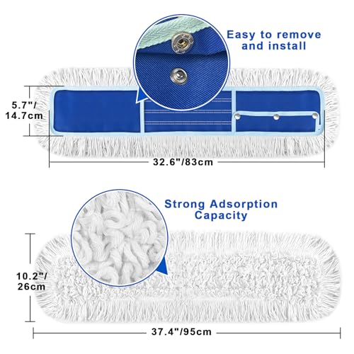 36" Dust Mop Replacement Pad: 2 Pack | Fit 36" Commercial Dust Mop/Broom, Durable Thick Washable Cotton, Dry Mop Head, For Hardwood Tile Schools Offices Industrial - size: 36 inches Replacement Pad