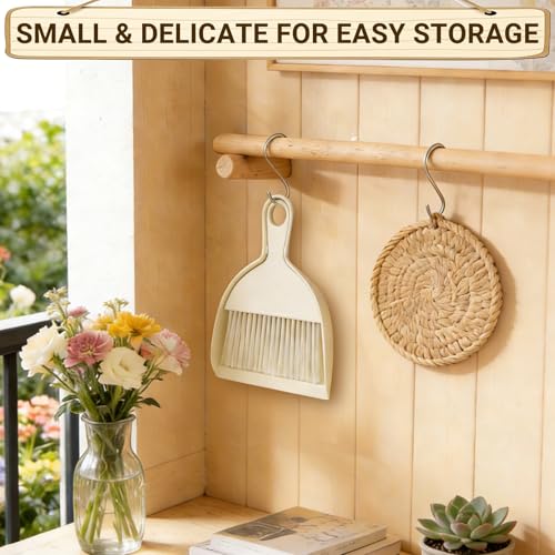 THINKLEARN 2PCS Small Dust Pan and Brush Set, Mini Broom Dustpan Kit | Portable Brush Dustpan Combo Set, Beige Cleaning Supplies - color: Beige