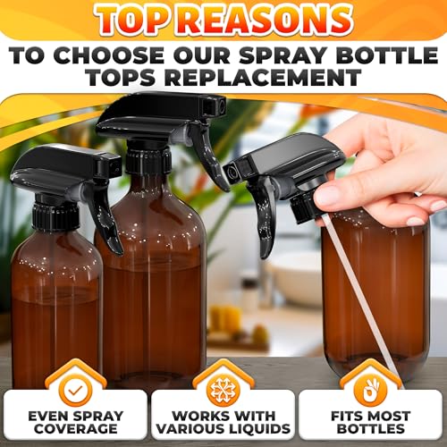 4 Pack Spray Nozzle for Bottles – Replace Broken Sprayers in Seconds with Spray Bottle Nozzle Replacement – Fits 8 Oz & 16 Oz Bottles, Trim-to-Fit Tube, Trigger Sprayer with Mist, Stream & Off Modes - color: Black, size: 4 Pack
