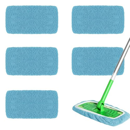 Microfiber Mop Pads - 5 Pack Reusable Washable Refills for Wet & Dry Floor Cleaning - Fits Most Standard Mops - Lake Blue Household Cleaning Pads