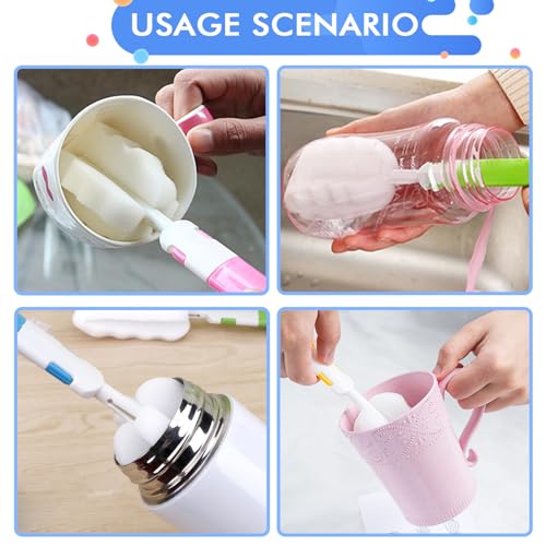 INVODA Cleaning Brush Set, 8PCS Portable Bottle & Nipple Brushes Sponge Material, Soft & Fluffy Texture, Comfortable Grip, Hanging Holes, BPA Free, Ideal for Baby Bottles & Cups - color: Brush+4 Nipple Brush