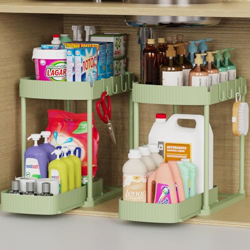 Ukeetap 2 Pack Multi-Purpose Pull-Out Storage Organizers, Under Sink Organizers and Storage for Bathroom & Kitchen, Under Cabinet Organizers and storage, 14.8 Inch, Green - color: Green, size: 14.8 Inch