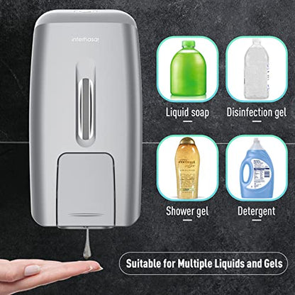 interhasa! Soap Dispenser Wall Mount Refillable 28oz Hand Sanitizer Dispenser Commercial Hand Soap Dispenser for Bathroom Support Liquid Gel Soap - color: Silver