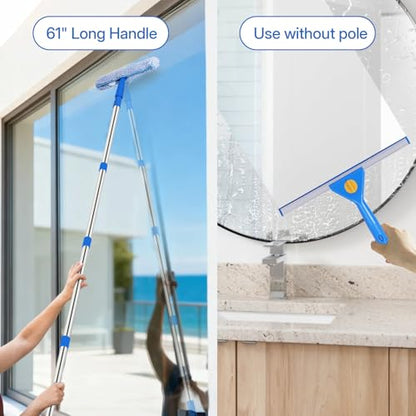 Window Cleaning Kit with Bucket 3 Gallon, 14" Window Squeegee and 15" Scrubber with 61" Long Handle, Professional Window Washing Equipment Cleaner Tool for Home Outdoor Commercial Use