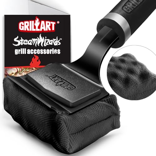 GRILLART Grill Brush Bristle Free - Safe 17" Long Handle with Built-In Solid Scraper - Steam Clean Stubborn Grease Replaceable Head - Reinforced BBQ Accessories for All Grate Types - Gifts for Men Dad - color: All Black