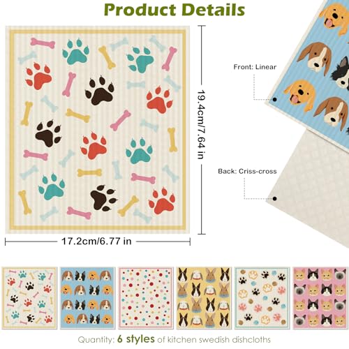 6 Packs Swedish Paper Cloths for Kitchen, Reusable Paper Towels Washable Dish Rags, Highly Absorbent Kitchen Towels Quick Drying Swedish Sponge Cleaning Dish Cloths(Dogs Feet) - color: Dogs Feet