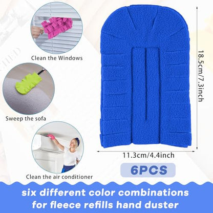 Zubebe 6 Pcs Duster Refill Reusable Fleece Duster Refills Feather Flat Dusters Multi Surface Washable Cleaning Pads Tools for Home, Blinds, Car, Pet, Furniture, Fans (Elegant Color) - color: Elegant Color