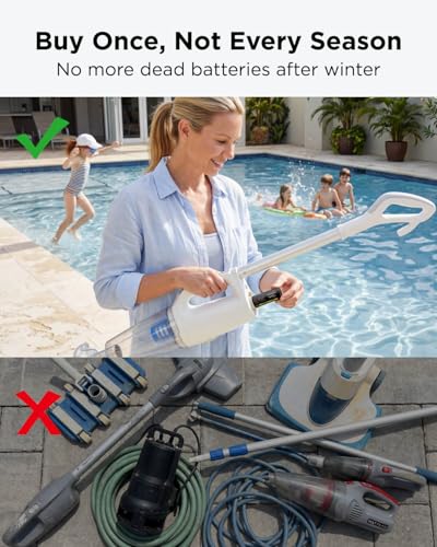 InoKraft 2-in-1 Cordless Handheld Pool Vacuum & Hot Tub Cleaner, Swap-On Replaceable Battery, High Suction for Above Ground Pools, Spa Vacuum with Stick Pump Drain Mode for Silt & Sand