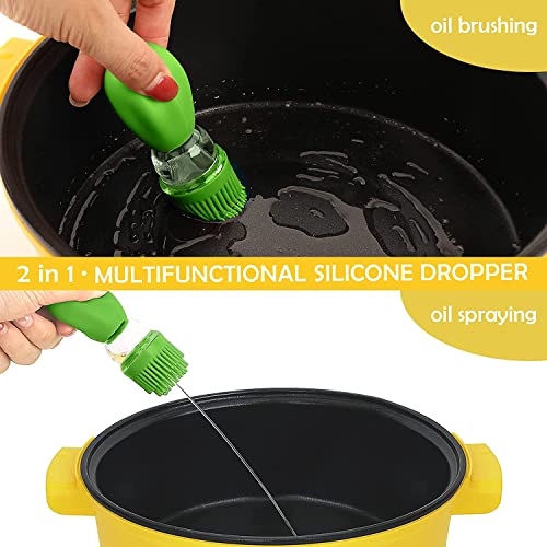 Oil Dispenser Bottle with Silicone Brush, 2 in 1 Glass Olive Oil Bottle Dispenser, Silicone Dropper Measuring Oil Container Dispenser Bottle, Barbecue Brush for Kitchen Cooking BBQ Grill Frying Baking