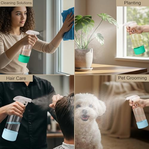Glass Spray Bottles with Silicone Sleeve 16.9oz 2 Pack Empty Spray Bottle for Hair Mist/Stream Spraying for Cleaning Solutions, Plants, Essential Oils (clear-qblue&green) - color: clear-qblue&green