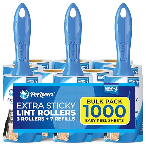 PetLovers Extra Sticky Lint Roller Mega Value Set 1000 Sheets for Pet Hair Removal, Dog and Cat Lint Remover 10 Pack - size: 10 pack