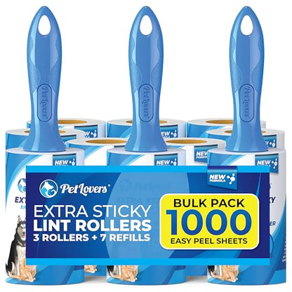 PetLovers Extra Sticky Lint Roller Mega Value Set 1000 Sheets for Pet Hair Removal, Dog and Cat Lint Remover 10 Pack - size: 10 Pack Lint Roller