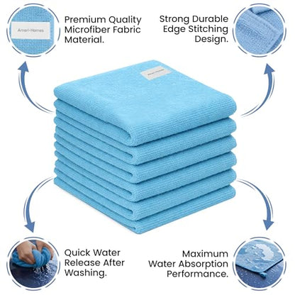 Ameri-Homes Microfiber Cleaning Cloths 12 x 12 Inches, 400 GSM Ultra Soft, Lint-Free & Scratch-Free, Highly Absorbent Towels for Car, Kitchen, Glass & Home Cleaning, Pack of 6 (Blue) - color: Blue