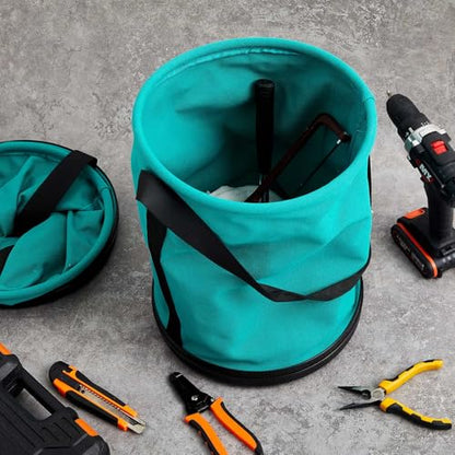 2 Pack Canvas Bucket 15" x 12" Heavy Duty Lineman Tool Bag with Plastic Bottom & Metal Hook Electrician Tool Organizer for Jobsite Use, Load Rated up to 150 Pounds (Turquoise) - color: Turquoise