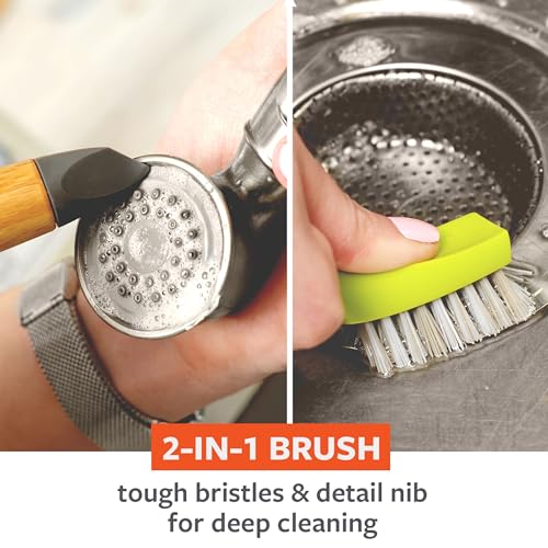 Full Circle Micro Manager, Deep Cleaning Brush for Crevices, Shower, & Grout, Tough Bristles, Sustainable Bamboo Handle, Green - color: Green, size: 1 Pack