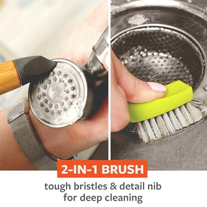 Full Circle Micro Manager, Deep Cleaning Brush for Crevices, Shower, & Grout, Tough Bristles, Sustainable Bamboo Handle, Green - color: Green, size: 1 Pack