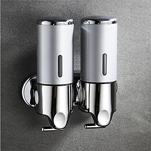2 Chamber Wall Mounted Bathroom Shower Pump Dispenser and Organizer-Holds Shampoo, Soap, Conditioner, Shower Gel, for Bathroom Kitchen Hotel (Silver 2 Chamber) - color: Transparent,silver, size: 2 Chamber