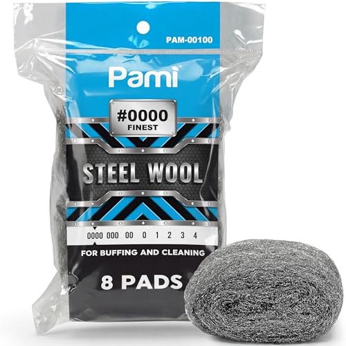 PAMI Steel Wool Scrubber 0000 Fine for Cleaning Glass Pack of 8 Fine Steel Wool Pads for Polishing and Cleaning - style: #0000 - Finest