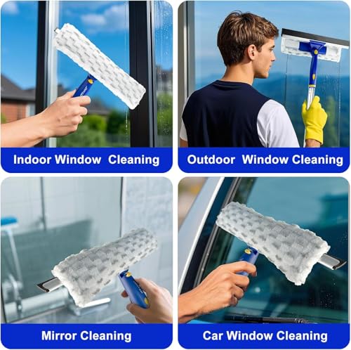 86.6" Window Squeegee Cleaner,2 in 1 Window Cleaning Tool Kit,Shower Squeegee with Extension Pole，Glass Cleaning Tools for Shower Glass,Indoor/Outdoor High Window Cleaning-Two Pads - size: 86.6"