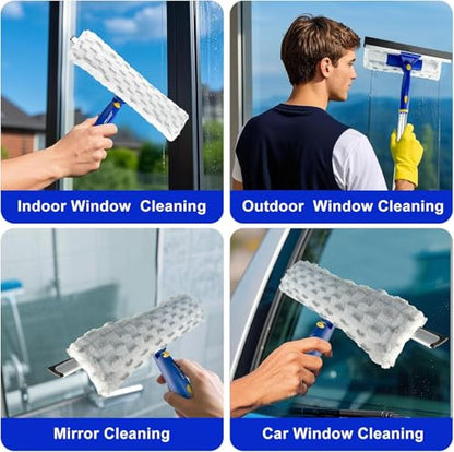 86.6" Window Squeegee Cleaner,2 in 1 Window Cleaning Tool Kit,Shower Squeegee with Extension Pole，Glass Cleaning Tools for Shower Glass,Indoor/Outdoor High Window Cleaning-Two Pads - size: 86.6"
