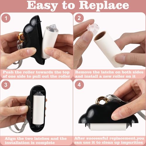 Mini Travel Size Reusable Lint Roller for Clothes & Pets, 150 Refillable Sheets (Black) - color: Black
